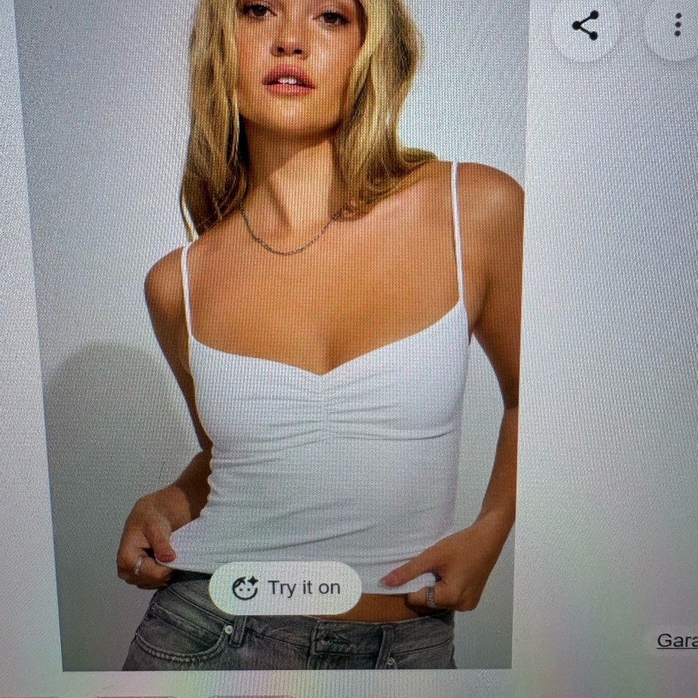 Garage White Ruched Front Spaghetti Strap Camisole